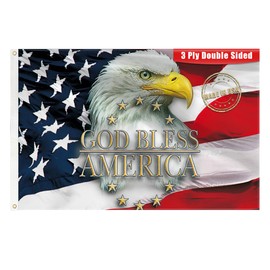 3ply God Bless America with Eagle Flag 2x3 Ft Double Layers Heavy Duty Durable Large Flag Banner Outdoor Indoor Decorations with 2 Brass Grommets