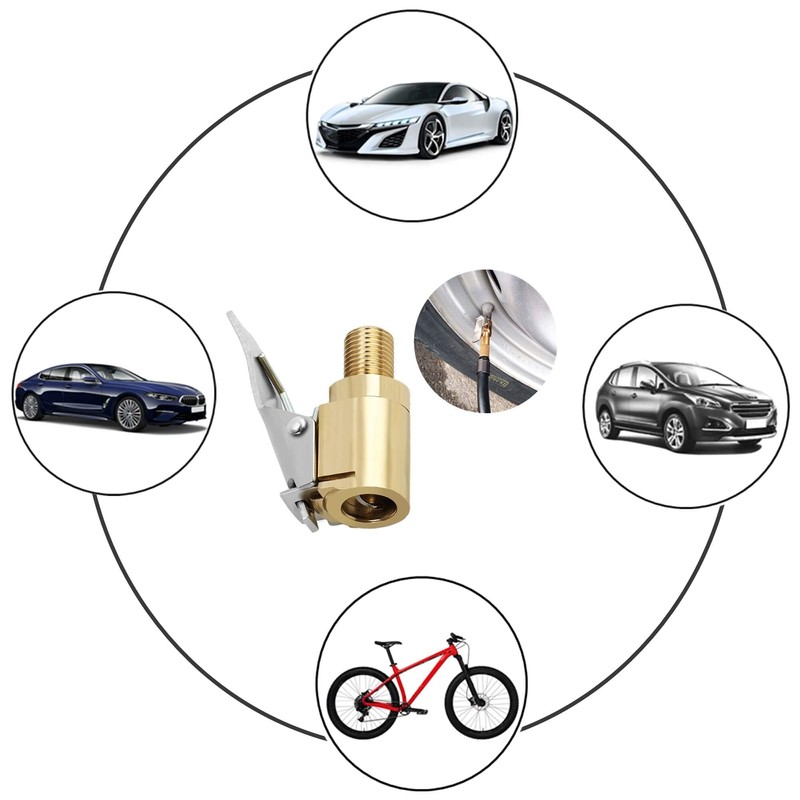 LDCRE Tire Air Chuck with Clip Adapter, Brass Locking Tire