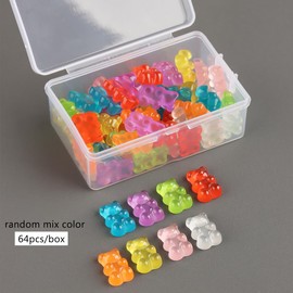 Fcozpjk Gummy Bear Nail Charms, 64PCS Flatback Resin Bear Charms, Glowing in The Dark Nail Decorations, Neon Fake Candy, Kawaii Nails Charms, Ornaments for Slime DIY Craft