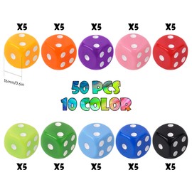 NiToy Game Dice Set 16MM 50PCS 6-Sided Solid Vintage Colors Standard Round Corner Dices for Board Game, Party, Holidays, Family Game, Math Teaching Tool Classroom Accessories RPG Dice (10 Mix Colors)