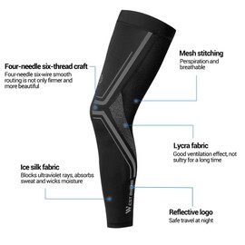 MiOYOOW Cycling Knee Lings Leg Warmers UV Sun Protection Anti Slip for Men Women Children Youth, black