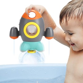 Elovien - Juguetes de baño para bebés, juguetes de baño con forma de cohete espacial para niños, juguetes de agua con fuente giratoria, juguetes de ducha para bebés de 18 meses, 1, 2, 3, 4, 5 años, niños y niñas