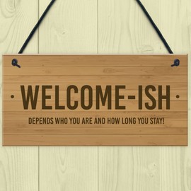 RED OCEAN Funny Welcome Sign WELCOME ISH Hanging Door Sign Wall Decor Home Sign
