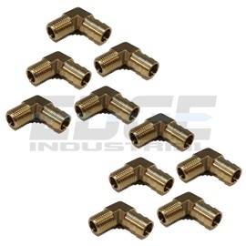 EDGE INDUSTRIAL 1/2" Hose ID to 1/4" Male NPT MNPT 90 Degree Brass Elbow Fitting Fuel / AIR / Water / Oil / Gas / WOG (Qty 10)