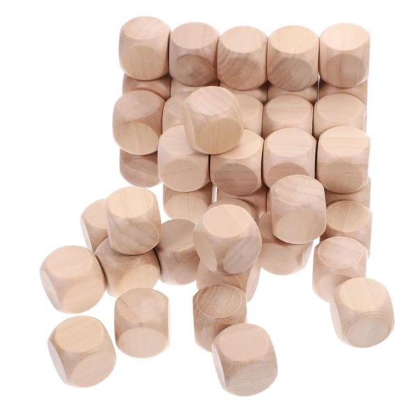 SHINEOFI 50Pcs Blank Wooden Dice Unfinished Sided Cubes for Crafting