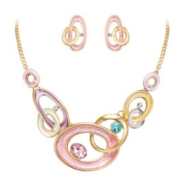 EVER FAITH Enamel Fashion Jewellery Set Sparkling Oval Circles Rhinestone Pendant Collar Necklace Earrings Set Statement Jewellery for Women Wedding Party Blue Silver Tone, Enamel Crystal