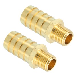 sourcing map Brass Hose Barb Fittings 2pcs 5/8" Barb x 1/4" NPT Male Brass Barb Pipe Fitting for Water Fuel Air