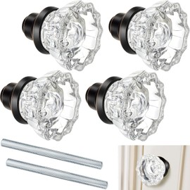 2 Set Glass Door Knobs Mortise Style Fluted Crystal Door Knobs Antique Door Knobs with Spindle Antique Doorknobs for Interior Doors(Bronze, with Hole)
