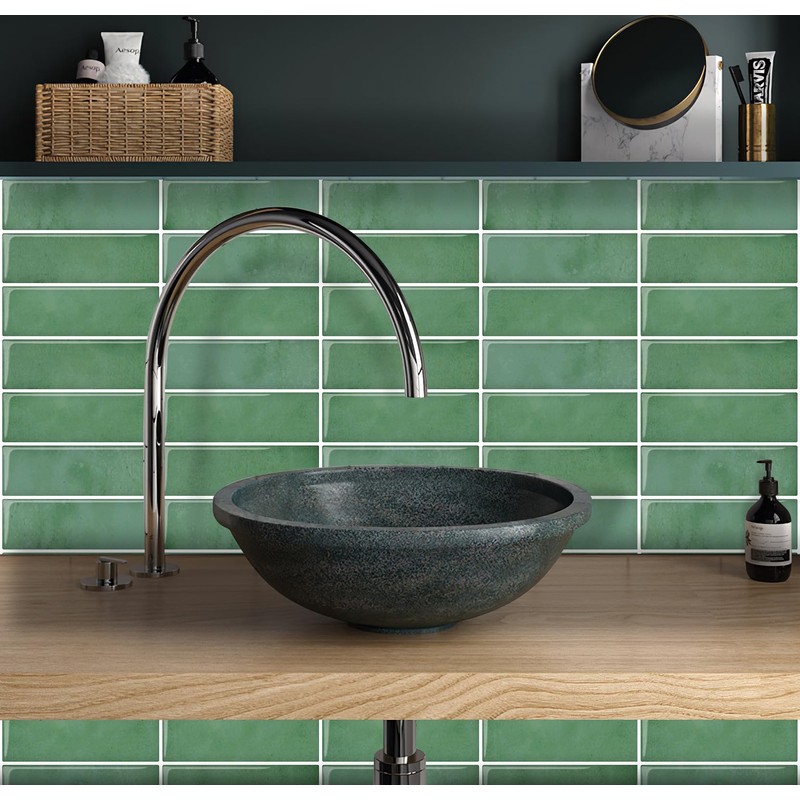 DEWOO Green Peel and Stick Backsplash Subway Wall Tile for
