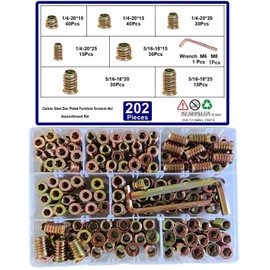 200pcs Threaded Inserts for Wood, 1/4"-20 5/16"-18 Screw in Nut Assortment Kit, Hex Drive Nut Insert for Home Office Furniture