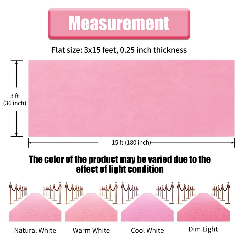 HOMBYS 450 GSM Extra Thick 3x15 ft Pink Carpet Runner