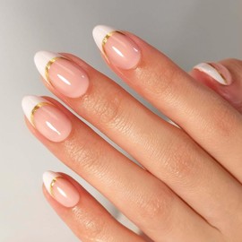 MOYOU LONDON Gel Press On Nails - Elegant Short Almond Shape, Long-lasting & Comfortable Soft Fake Nails with Glue, Reusable Semi-Transparent Stick On Nails for Women, 32 Pcs in 16 Sizes