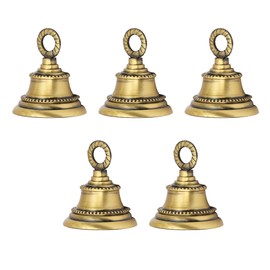 Set of 5 Hanging Brass Bells Wall Decor Indian Bells Home Decor Christmas Bell Garland Ornaments, Bells for Crafts, Jingle Bells for Small Pets Size 2H*1.5W (Decor Bells)