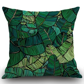 Smooffly Cushion Cover Banana Tree Leaves Green Colourful Palm Retro Style Aloha Blooming Bold Home Decor Square Pillow Case for Men Women Bedroom Livingroom Throw Pillow Cover 18x18 Inch 45 x 45 cm