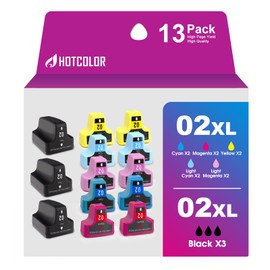 HOTCOLOR Remanufactured for hp 02 Ink Cartridges Replacement for HP C6280 Ink cartridges Photosmart c7250 Ink C7200 C7280 8250 C6180 C5280 Printer (3BK/2C/2M/2Y/2LC/2LM, 13-Pack)