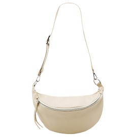 SH Leder Greta G747 Genuine Leather Women's Unisex Chest Bag for Festival Travel Medium Waist Bag Crossbody Bag Adjustable Shoulder Strap Women Leather Bag 37 x 21 cm, beige, Chest pocket / belt bag /