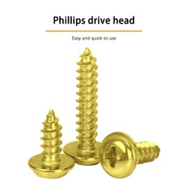 INDOROD #8 x 1" Truss Head Phillips Wood Screw (100 Pack), Brass Plated Screws, Self Tapping Wood Screws, Modified Truss Head, Brass Screws for Wood, 8 x 1 Inch, Gold