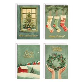 easykart labels 48 Christmas Greeting Cards with Gold Foiling & Embossing with Envelopes, 6.75 x 4.5 Inch Merry Christmas Cards with Seal Stickers For Friends, Family and loved Ones