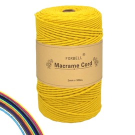 FORBELL Macrame Yarn, 2 mm x 300 m Premium Cotton Yarn, DIY Crafts (Lemon Yellow, 2 mm x 300 M)