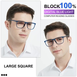 MARE AZZURO Blue Light Blocking Reading Glasses Men Large Square Computer Readers 1.0 1.25 1.5 1.75 2.0 2.25 2.5 2.75 3.0 3.5 4.0 5.0 6.0 (Matt blue, 2.5)