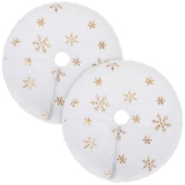 2 Pieces Christmas Tree Skirts 15 Inch Small White Felt Tree Skirt Xmas Sequin Tiny Tree Skirts Snowflakes Pattern Round Tree Skirt for Christmas Tree Festival Holiday Party Decoration (Gold)