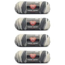 Generic Bulk Buy - Red Heart Super Saver Newsprint Yarn - 4 Pack of 141g/5oz - Acrylic - 4 Medium (Worsted) - 236 Yards - Knitting/Crochet, newsprint; black; white