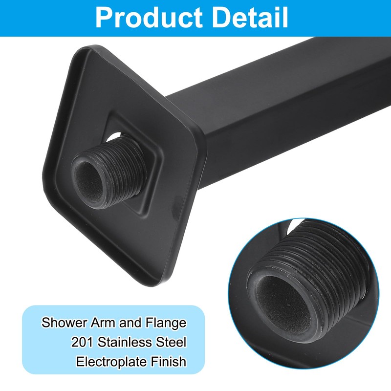 sourcing map Shower Head Extension Arm with Square Flange 235mm(9.3")