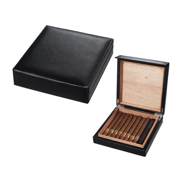 Visol Products Leather Cigar Humidor, Black, Holds 16 Cigars