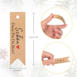 G2PLUS SCHÖN DASS DU DA BIST Gift Tags, Small Wedding Tags for Guest Gifts, Brown and Black Kraft Paper Labels Pendant with Jute String for Small Wedding Favours
