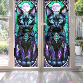 Mysterious Cat Eyes Stained Glass Window Film, Decorative Mysterious Cat Eyes Stained Glass Window Film, Mysterious Cat Eyes Stained Glass Window Film for Bathroom Door Heat Anti UV
