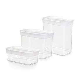 Emsa Optima 3-Piece Dry Storage Container Set, 0.45, 1, 1.6 Litre, Rectangular, 100 Percent Safe, Hygienic, Space Efficient, Fresh Seal, Transparent Design, Snap Closure, N1142700