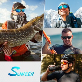Sunier Polarised Sunglasses for Men Women, Wrap Around Unbreakable Sports Fishing Driving UV400 Protection Sun Glasses
