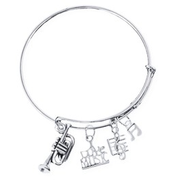 Girls Trumpet Charm Bangle Bracelet - Music Jewelry Gift - Trumpet Jewelry - Marching Band Braclet - Music Note-Music Lover Jewelry Gift for Women, Teens and Girls