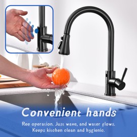 TUTEW Touchless Kitchen Faucet with Pull Down Sprayer, Matte Black Motion Sensor Kitchen Sink Faucet Single Hole, Spot Resist Stainless Steel Single Handle Commercial Modern Faucet