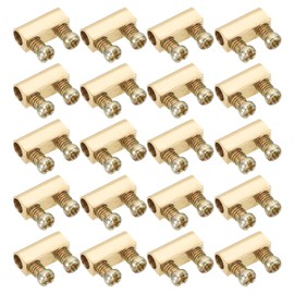 PATIKIL 20 Pack 5x4x10mm Wire Rope Cable Clamps Double Hole Brass Wire Clips 3.0mm Line Hole with End Screw Stopper Brass Color