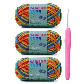 Mooaske 3 Pack (3 x 50g) Crochet Yarn with Crochet Hook - Worsted Medium Yarn for Crocheting - Easy-to-See Stitches Cotton-Nylon Blend Beginner Knitting Yarn for Adults and Kids