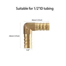 AUXBC 2Pcs 1/2Inch 90 Degree Brass Hose Barb, L Right Angle Brass Barb Elbow Connector Fitting with 4Pcs Hose Clamps for Fuel, Air, Water, Oil, Gas(12mm)