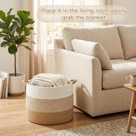 Artfeel 70L Large Cotton Rope Basket, Decorative Woven Blanket Storage for Living Room, Boho Toy Storage & Toy Box for Kids, Versatile Laundry Basket & Nursery Hamper for Blankets(Brown)
