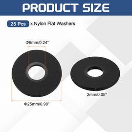 sourcing map 25Pcs M6 Nylon Flat Washers Plain Washer 6mm ID 25mm OD 2mm Thick Plastic Spacers for Screws Bolts Garden Faucet Plumbing Repair, Black