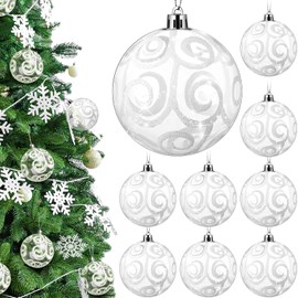 Wettarn 50 Pcs Clear and White Christmas Ornaments for Tree Plastic Glittering Swirl Ball Ornament Shatterproof Hanging Christmas Balls for Home Xmas Decoration Wedding DIY Party Decor(3.15 Inch)