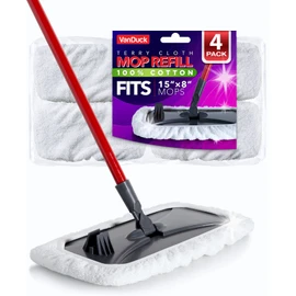 VanDuck 100% Cotton Pad Terry Cloth Mop Refills 15x8 inch (4-Pack)