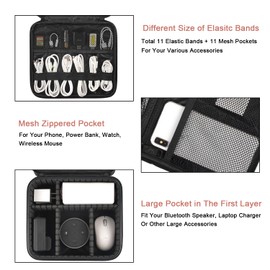 MATEIN Electronic Organizer Travel Case, Waterproof Cable Organizer Bag, Shockproof Portable Double Layer Tech Bags Carrying Case for Cord, Earbuds, SD Card, Tech Gifts, Pink