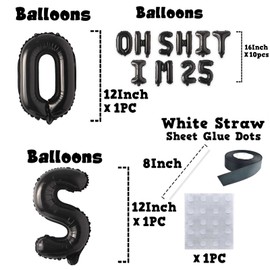 Oh I’m 25! Latex Balloons 16 Inch Black Hallo Twenty Five Cheers to 25 Years Old Theme Decor for Man Woman Happy 25th Birthday Party Photo Studio Prop Flag Decorations Favors Supplies