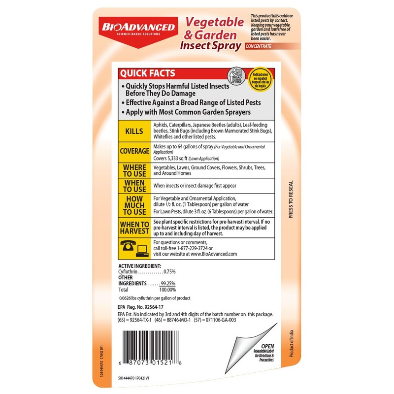 BioAdvanced Vegetable and Garden Insect Spray, Concentrated Insecticide, 32-Ounce