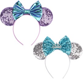 DRESHOW 2 Pack Mouse Ears Bow Headbands Glitter Party Decoration Cosplay Costume for Women