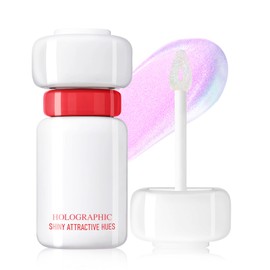 HOSAILY Holographic Chameleon Pink Purple Glitter Lip Gloss, Moisturizing Diamond Shimmer Liquid Lipstick, Long Wear Sparkle Smooth Lip Glaze for Women, High Shine Iridescent Lip Color for Glassy Lip