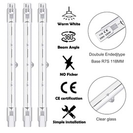 Queeplo Pack of 5 R7S Halogen Bulbs 230 W 230 V Dimmable Warm White 118 mm R7S Halogen Rod