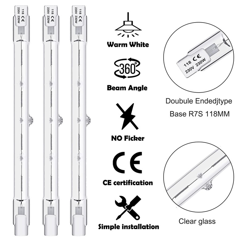 Queeplo Pack of 5 R7S Halogen Bulbs 230 W 230