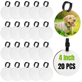Hiceeden 20 Pcs Round Sublimation Luggage Tag Blanks, 4 Inch Bulk White Double-Sided MDF Heat Transfer Tags with Strap & Slots, DIY Suitcase Label Tag for Travel Bag, Key Chains, Name ID Card