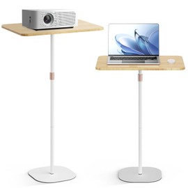 POLESTO Portable Laptop Floor Stand, Bedside/Sofa Table with Height Adjustable 18''~47'', Stylish Movable Workstation Floor Standing Desk for Office, Meeting Room, Living Room Easy Assembly, White